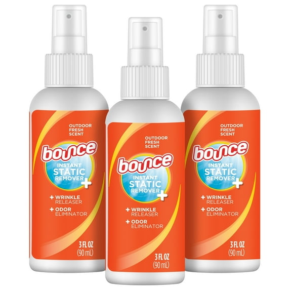 Bounce Anti Static Spray, 3 in 1 Instant Anti Static Spray & Instant Wrinkle Release, Odor Eliminator & Fabric Refresher, Travel Size (3 Oz,Pack of 3)
