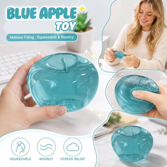 Bounce Blue Apple Maltose Slow Rising Squishy - Elastic Pinch & Squeeze Stress Relief Fidget, Fun Rebound Decompression Novelty for Desk Relaxation