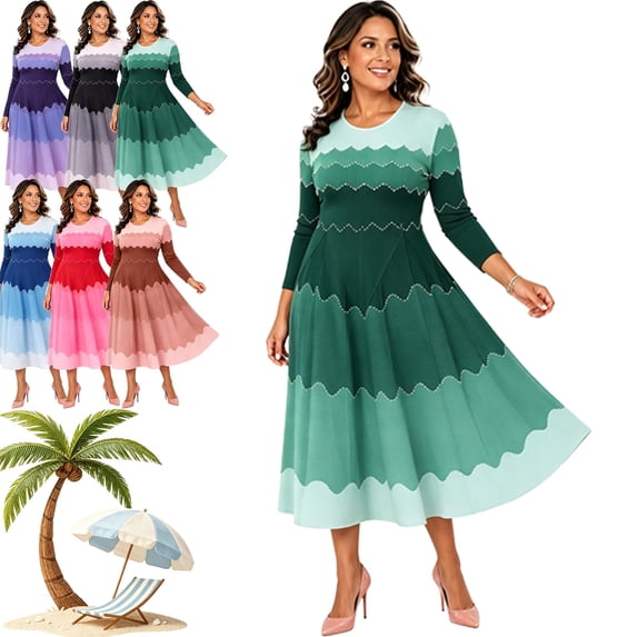 Bounce Dresses for Women Church, 2026 New Elegance in Pearls Mididress, One Size Stretchy Loose