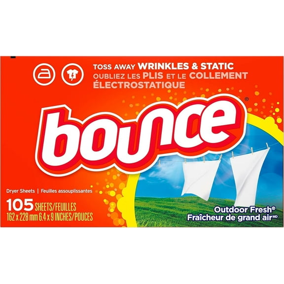 Bounce Dryer Sheets, 105 Sheets, Outdoor Fresh Scent Fabric Softener Sheets, Reduces Static, Softens and Fights Wrinkles