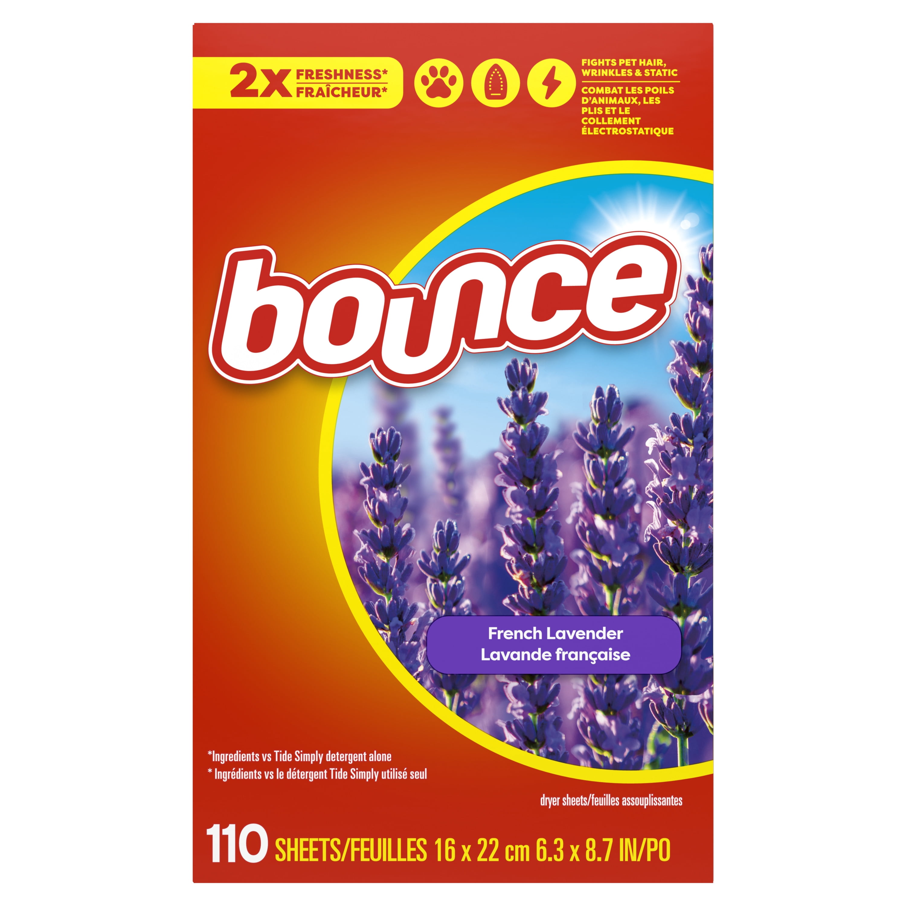 Bounce Dryer Sheets, French Lavender Scent, 110 Count