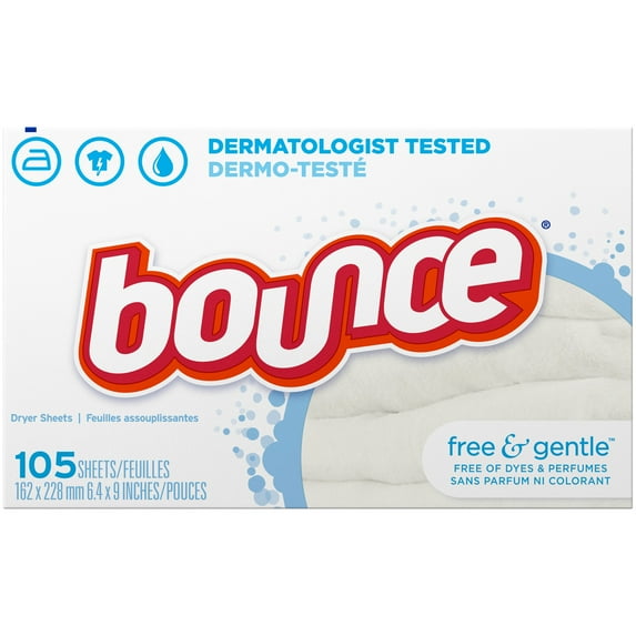 Bounce Fabric Softener Dryer Sheets, Free & Gentle, 105 Count