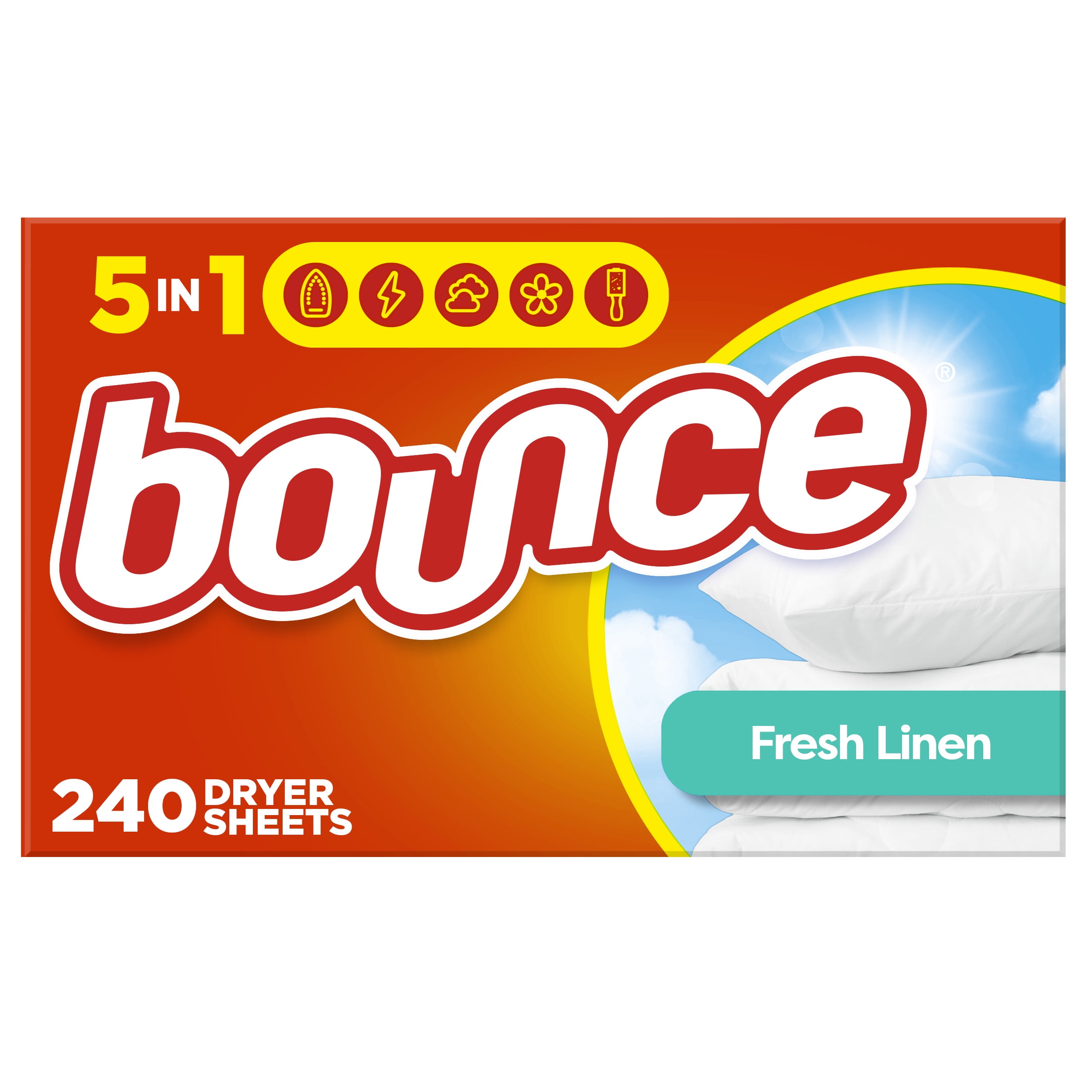 Bounce Fresh Linen Scented Fabric Softener Dryer Sheets, Wrinkle Guard & Static Control, 240 Ct