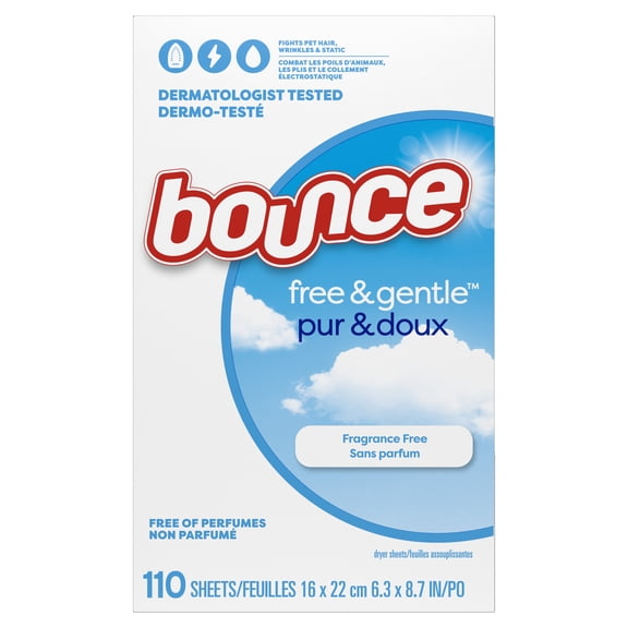 Bounce Dryer Sheets, Free & Gentle, Unscented, 110 Count