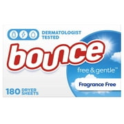 Bounce Free & Gentle Fabric Softener Dryer Sheets, Unscented, 180 Count