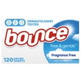 thumbnail image 1 of Bounce Free & Gentle Fabric Softener Dryer Sheets, Unscented, 120 Count, 1 of 11