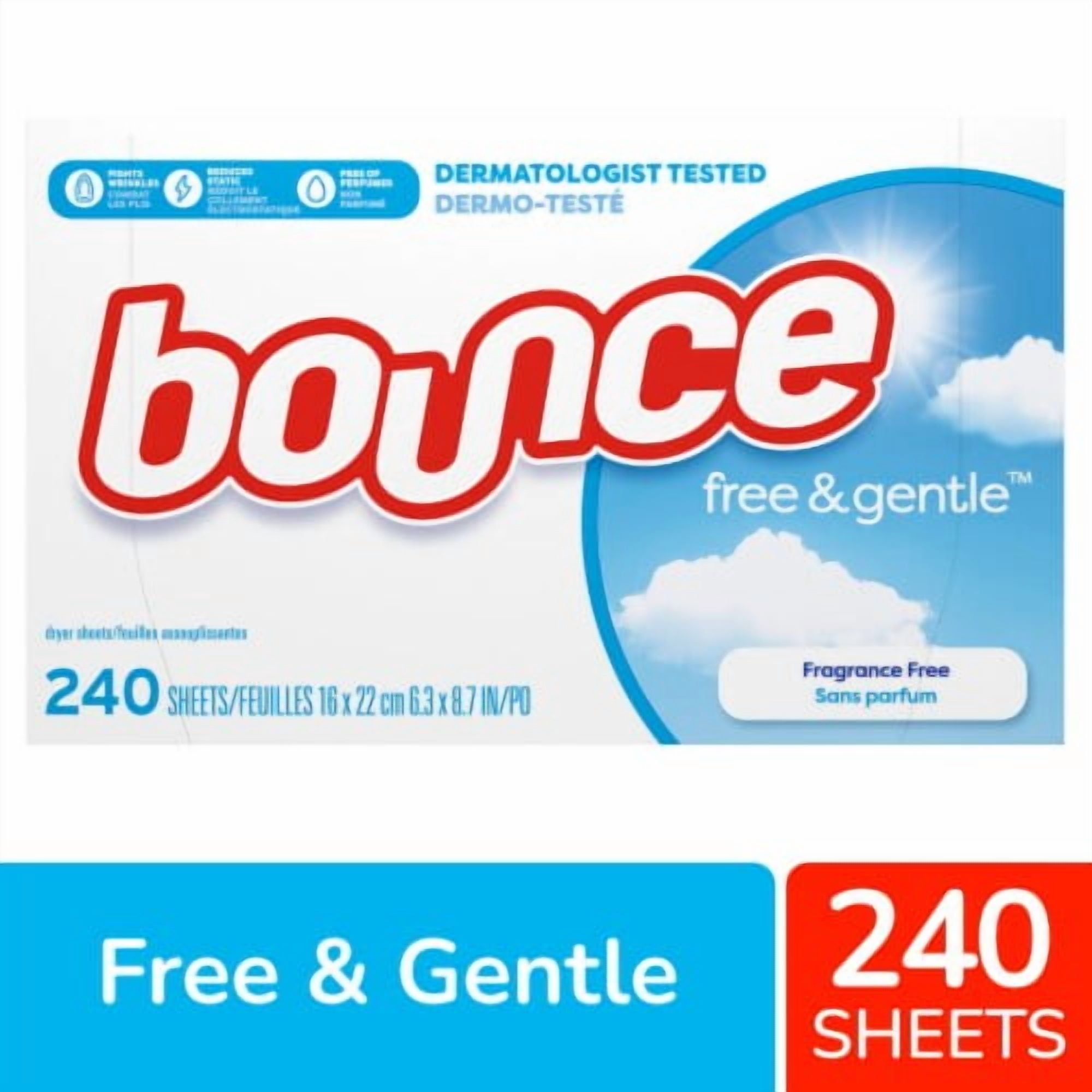 Bounce Free Unscented Dryer Sheets 240 ct - Pack of 2