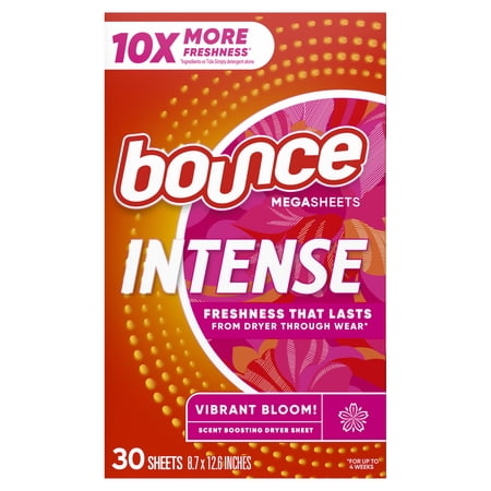 Bounce Intense Dryer Sheets, 30 count, Vibrant Bloom, Scent Boosting Dryer Sheet Formulated to Fight Wrinkles and Static