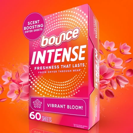 Bounce Intense Scent Boosting Dryer Sheets, Vibrant Bloom Scent, 60 Count