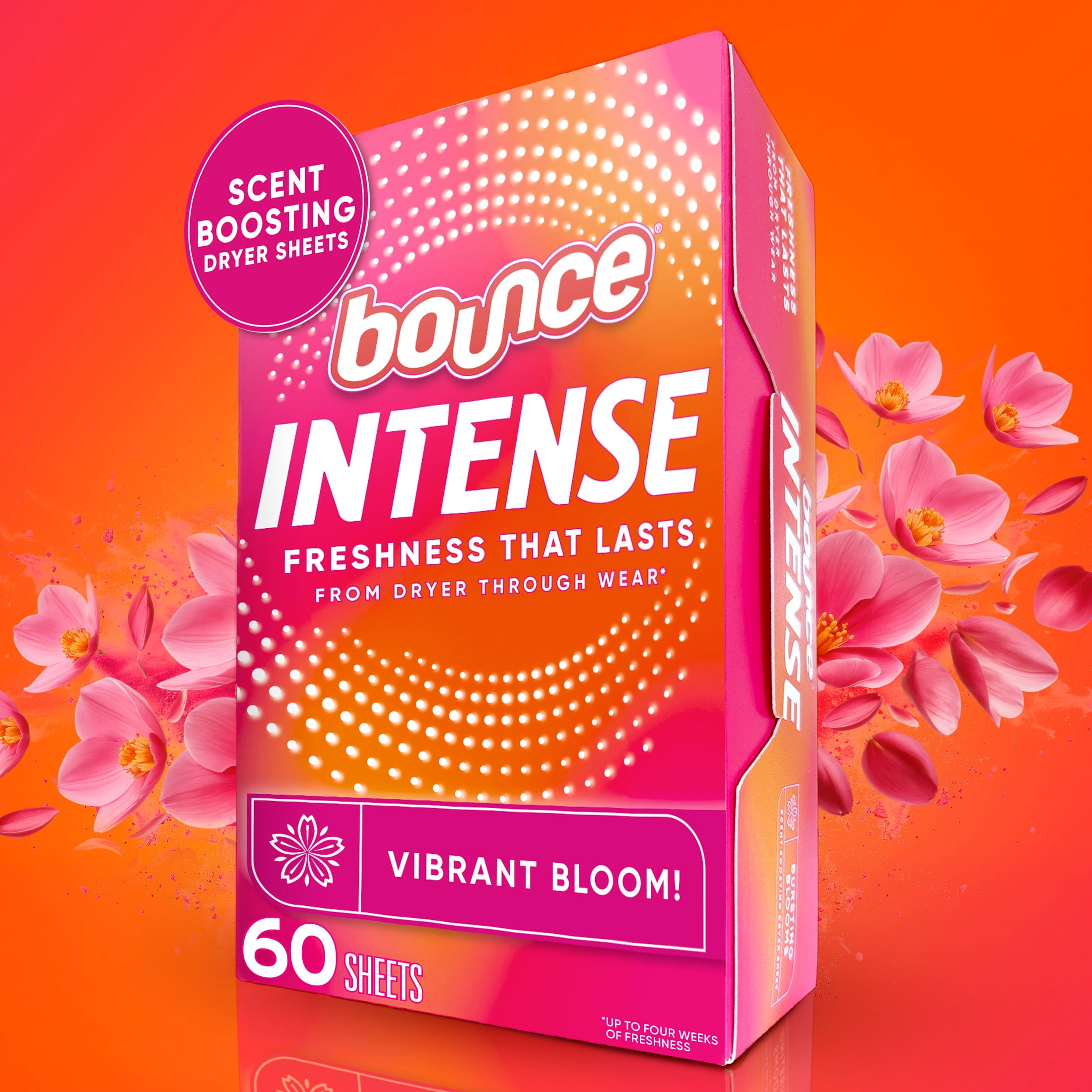 Bounce Dryer Sheets, Intense Scent Boosting, Vibrant Bloom Scent, 60 Count