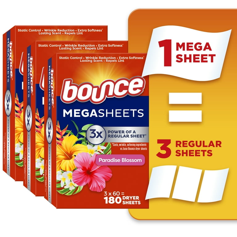 Bounce Mega Dryer Sheets, 180 Ct, Long Lasting Freshness