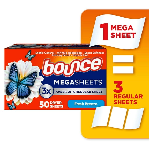 Bounce Mega Dryer Sheets, Fresh Breeze, 50 Count