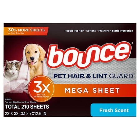 Bounce Pet Hair & Lint Guard Mega Dryer Sheets, Fresh Scent, 210 ct.