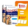 thumbnail image 1 of Bounce Pet Hair and Lint Guard Mega Dryer Sheets, 3X Pet Hair Fighters, Unscented, 130 Count (4 Pack), 1 of 5