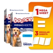 Bounce Dryer Sheets, Pet Hair and Lint Guard, Unscented, 130 Mega Dryer Sheets