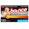 thumbnail image 1 of Bounce Pet Hair and Lint Guard Mega Dryer Sheets, Fresh Scent, 120 Ct, 1 of 12