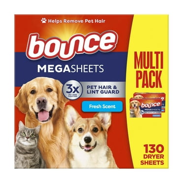 Bounce Pet Hair and Lint Guard Mega Dryer Sheets, Fresh Scent, 130 Count