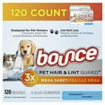 thumbnail image 1 of Bounce Pet Hair and Lint Guard Mega Wrinkle Releasing Dryer Sheets, Unscented, 120 Count, 1 of 9