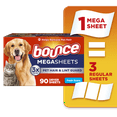 thumbnail image 1 of Bounce Pet Hair and Lint Guard Mega Dryer Sheets with 3X Pet Hair Fighters, Fresh Scent, 90 Count, 1 of 15