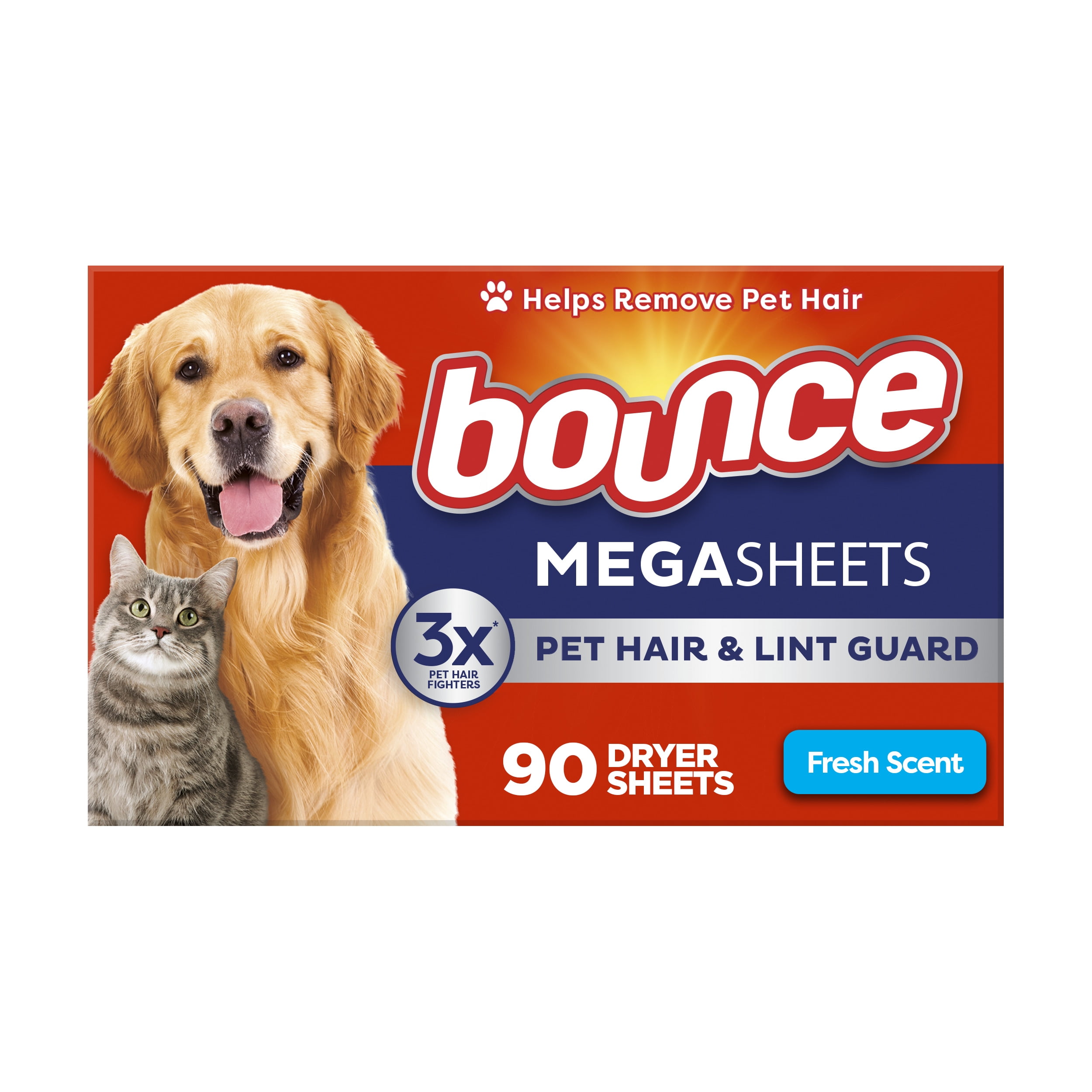 Bounce Pet Hair and Lint Guard Mega Dryer Sheets with 3X Pet Hair