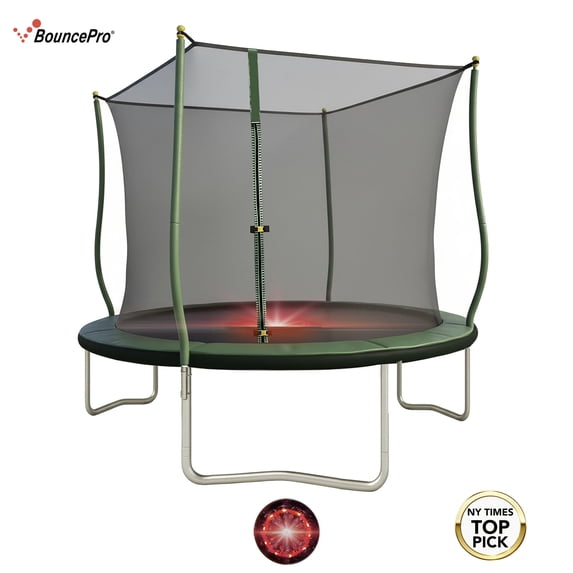 Sportspower BouncePro 10ft Trampoline Meets ASTM Safety Standards, Heavy-Duty Rust-Resistant Steel Frame, UV-Resistant Jump Mat, Safety Net & LED Flashing Undermat Light