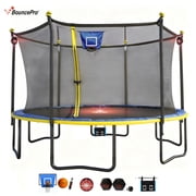Sportspower BouncePro 12ft Multiplay Trampoline Meets ASTM Safety Standards, Heavy-Duty Rust-Resistant Painted Steel Frame, Safety Net, Basketball, Electronic Target Game & Flashing Lights
