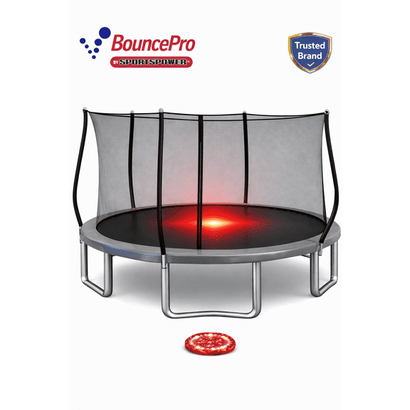 Bounce Pro 14-Foot Round Trampoline with Classic Enclosure and Flashlight Zone Flashing Lights Game