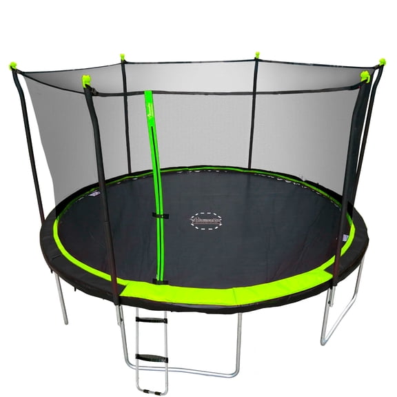 Bounce Pro 14ft Trampoline With Enclosure Combo w/ Skywalker Trampolines 40 inch Wide-Step Trampoline Ladder & Wind Stakes