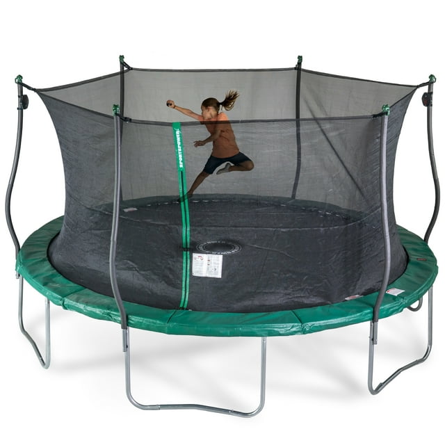 Bounce Pro 15' Trampoline, Electron Shooter Game, Basic Safety Enclosure, Green