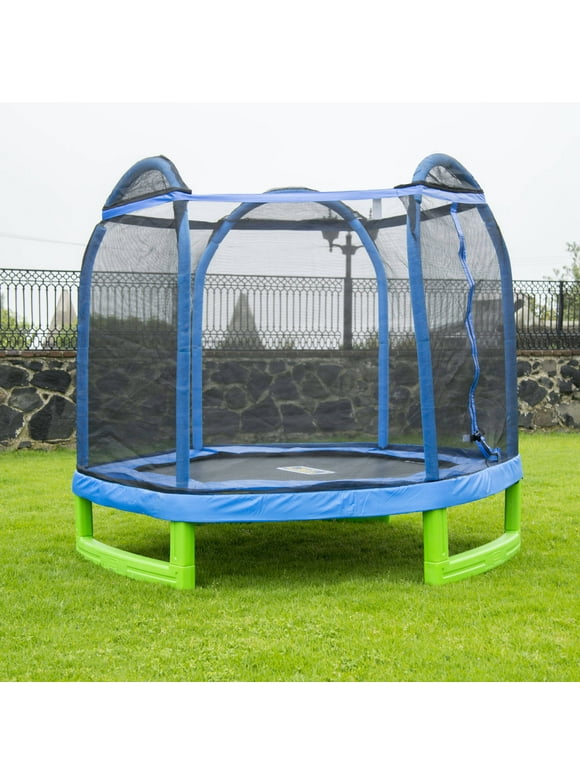 Bounce Pro 7-Foot My First Trampoline Hexagon (Ages 3-10) for Kids, Blue/Green