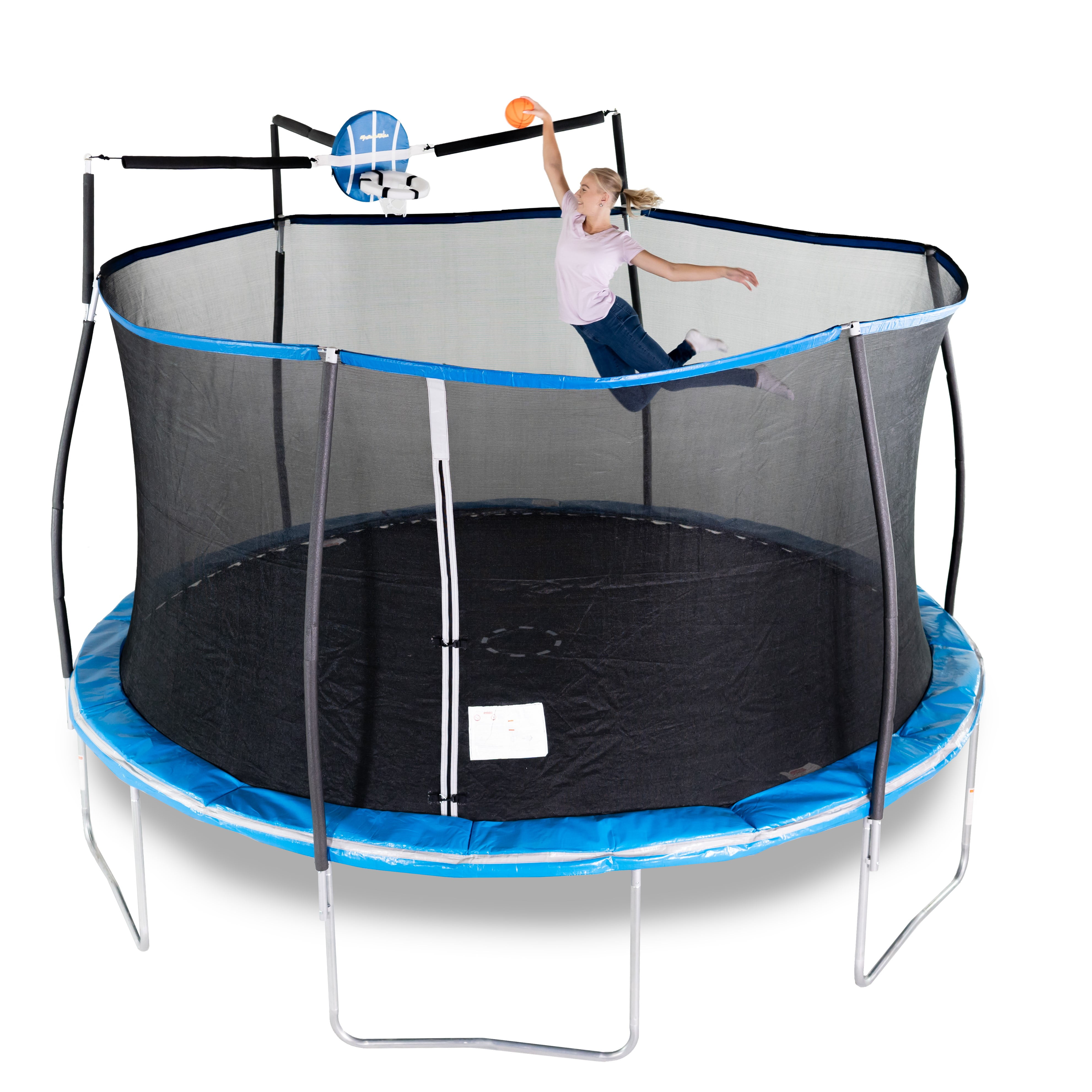 Bounce Pro Trampoline with Slama Jama Basketball System, Blue, 14'