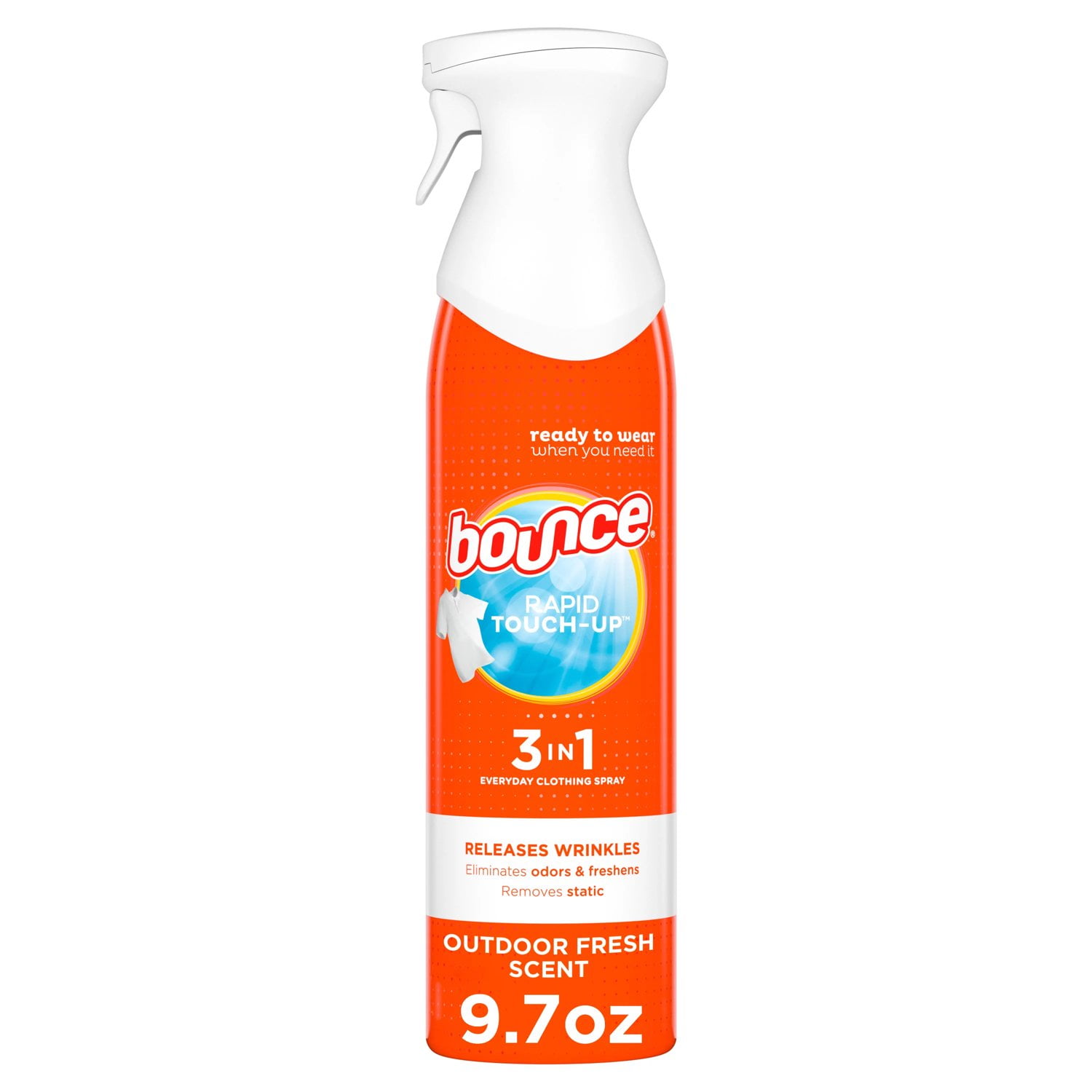 Bounce Wrinkle Release Spray, 3 in 1 Odor Eliminator, 9.7 Fl Oz (Pack of 2)