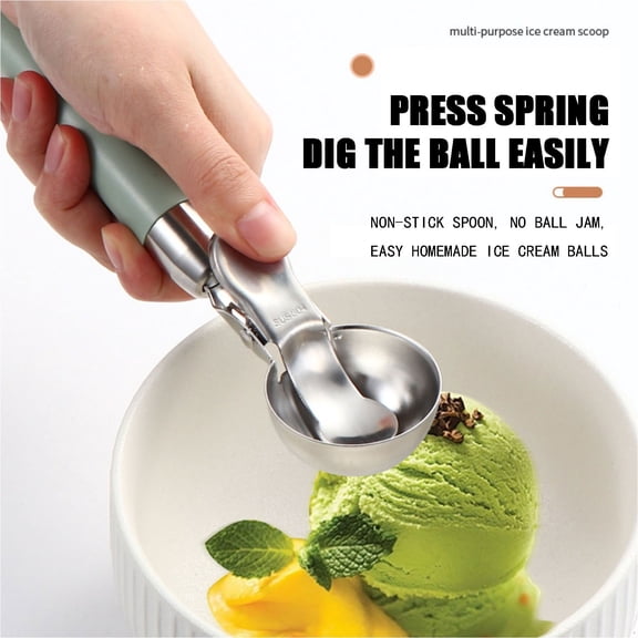 Bounce Release Ice Cream Scoop, Heavy Duty Trigger Release Disher with Scraper for Melon Balls Cookie Dough Mashed Potatoes for Home Kitchen and Dessert