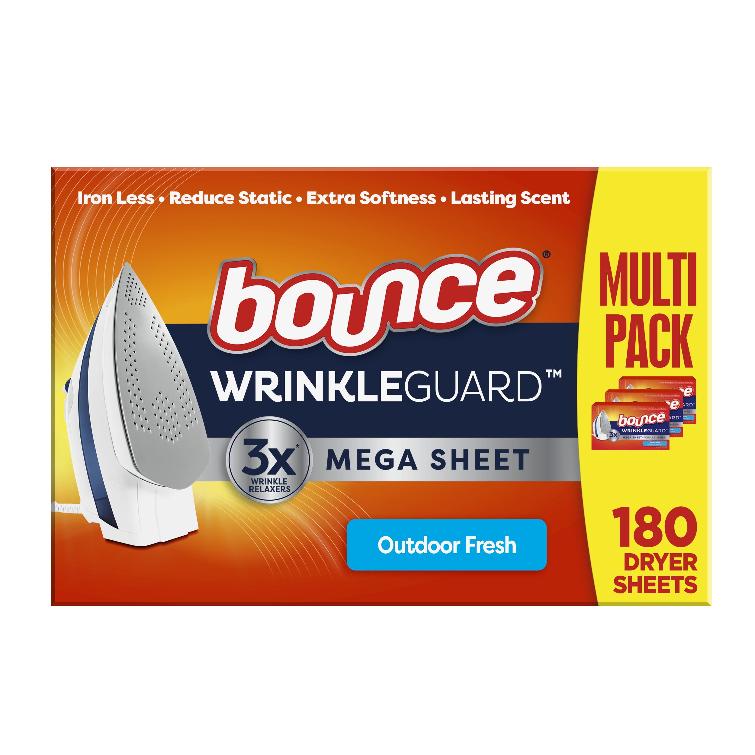 Bounce Wrinkle Guard Mega Dryer Sheets, 180 Count, Outdoor Fresh Scent
