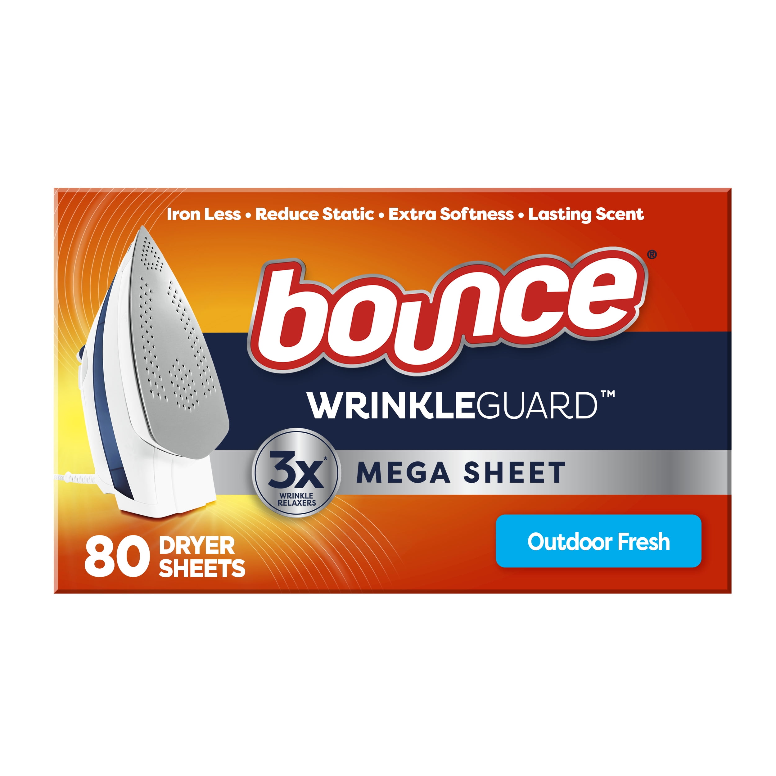 Bounce WrinkleGuard Mega Dryer Sheets, 80 Count, Outdoor Fresh Scent