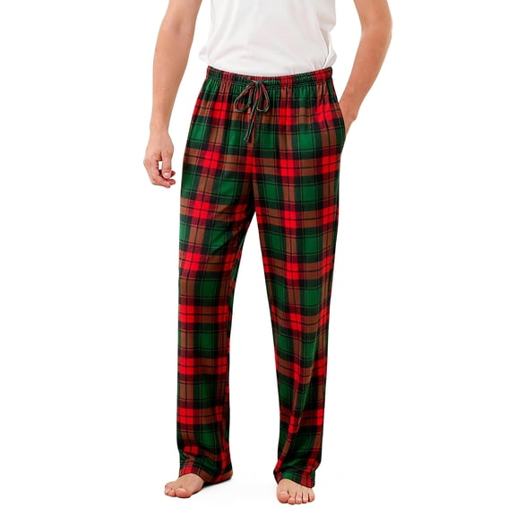 BounceUp Mens Christmas Pajama Pants Plaid Flannel Lounge Sleep Pants Drawstring Bottoms with Pockets