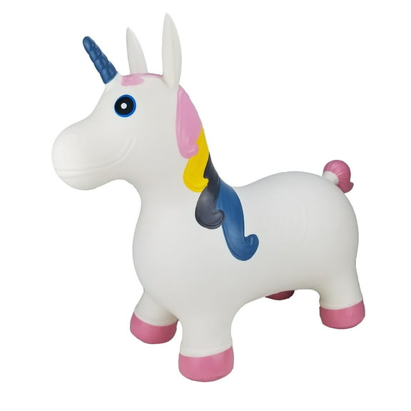 BounceZiez Inflatable White Unicorn Animal Hopper Giftable Toy for Children Ages 3+by Waloo Products