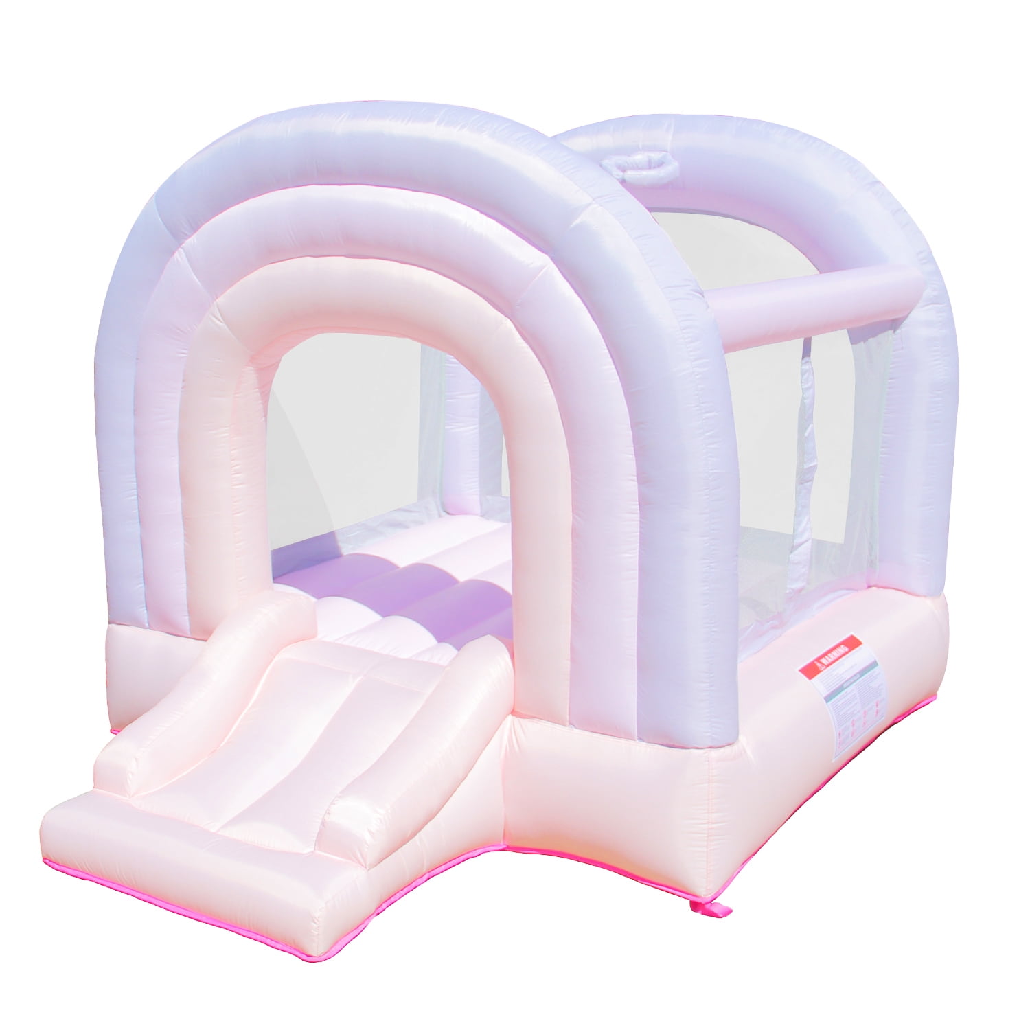 Pastel Pink Cotton Candy Bounce House with Slide and Hoop