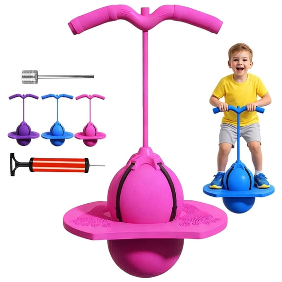 Bouncing Ball with Handle & Pump, Balance Jumping Ball Pogo Hopper with Anti-Slip Deck for Indoor Outdoor Fun & Fitness