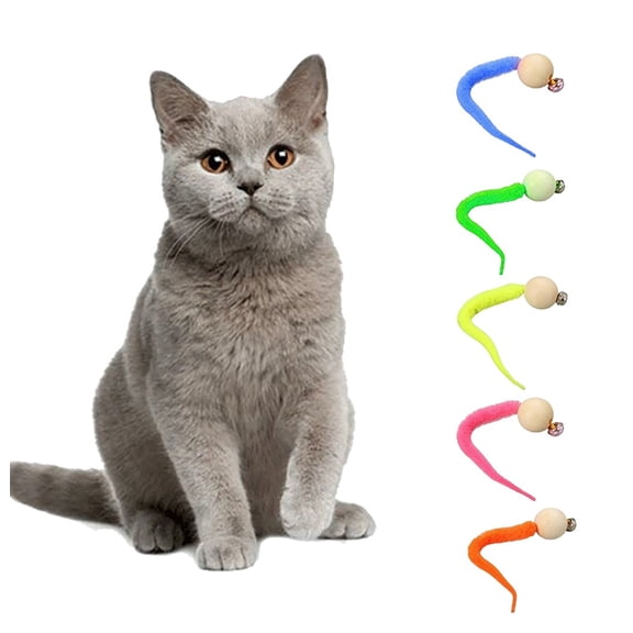 Bouncy Ball with Tail Cat Toys,5 Packs Rainbow Large Magic Worm with Ball Toy for Cats,Colorful Worm Bouncy Balls Cat Toy
