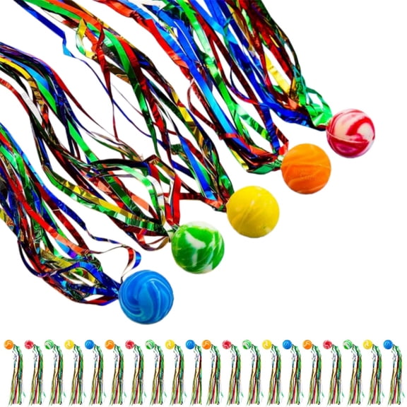 Bouncy Balls with Streamers,Set of 20 Mini Ball with Colorful Streamers,QZS Durable Mini Rubber Balls with Colorful Tails