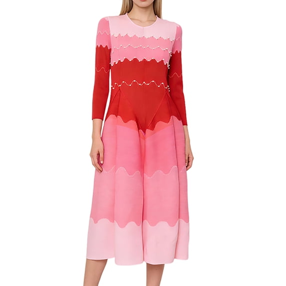 Bouncy Dresses for Women Church Elegance Pearl Midi Dress, One Size