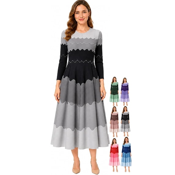 Bouncy Dresses for Women Church, Elegance in Pearls Midi Bounce Dress, for Party, Fashion Church Outfit