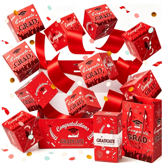 Bouncy Envelope Graduation Gift Box, 2026 Graduation Surprise Pop Up Exploding Money Box with Multi Layer for Graduation Party Decor, Red