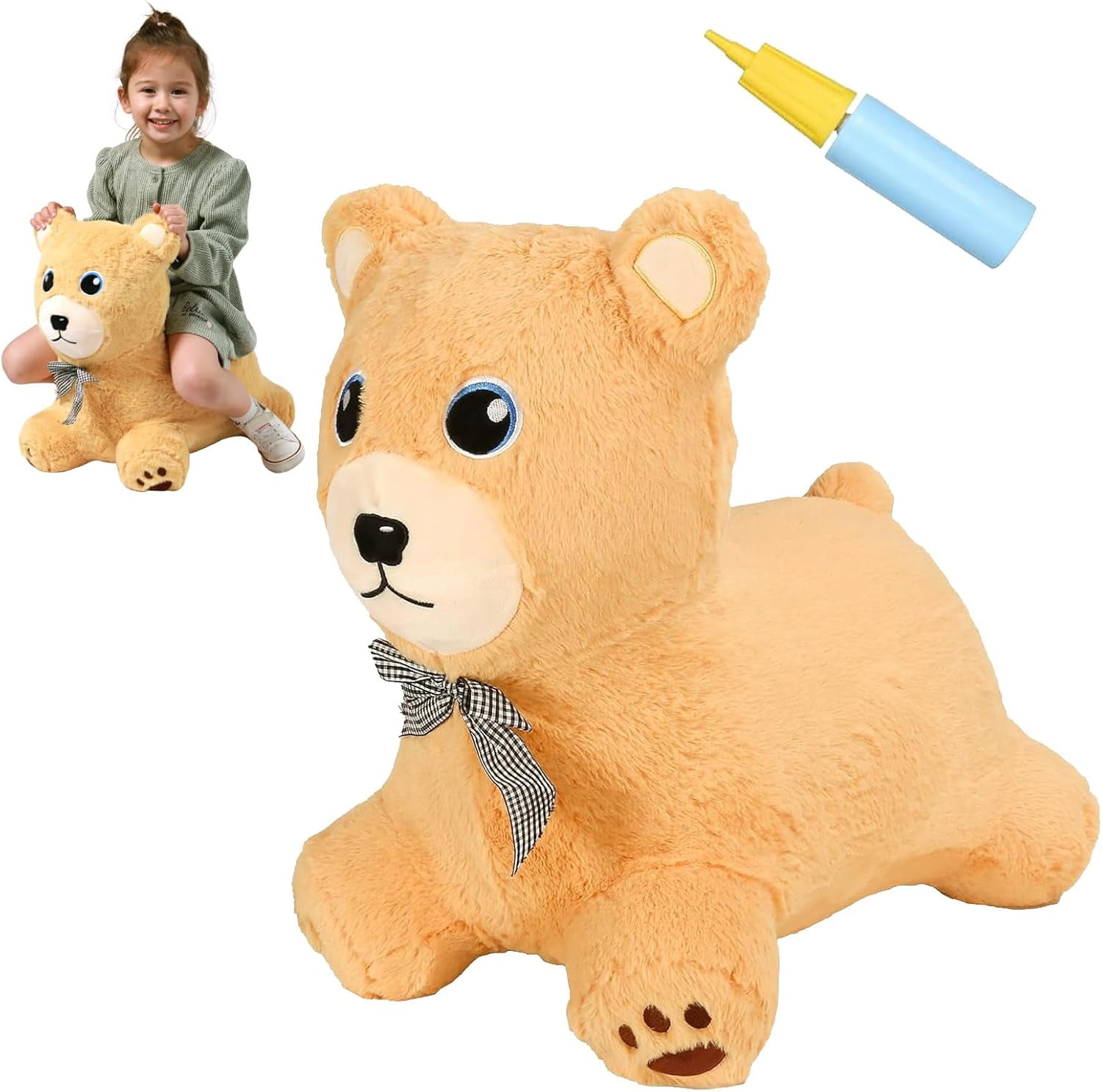 INPANY Plush Bouncy Horse For Toddlers - Inflatable Hopper Toy With Pump, Holds Up To 100 Lbs