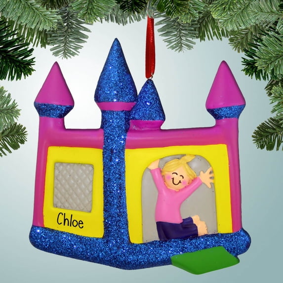 Bouncy House - Female Blonde - Personalized Christmas Ornament - Jumping - Perfect Stocking Stuffer - Great Gift Ideas