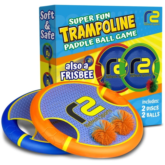 Bouncy Paddle Game - Soft Safe EVA Foam Paddles That Float - Orange and Blue Stringy Ball Set - Outdoor Toss and Catch Yard Game for Kids - Refresh Sports