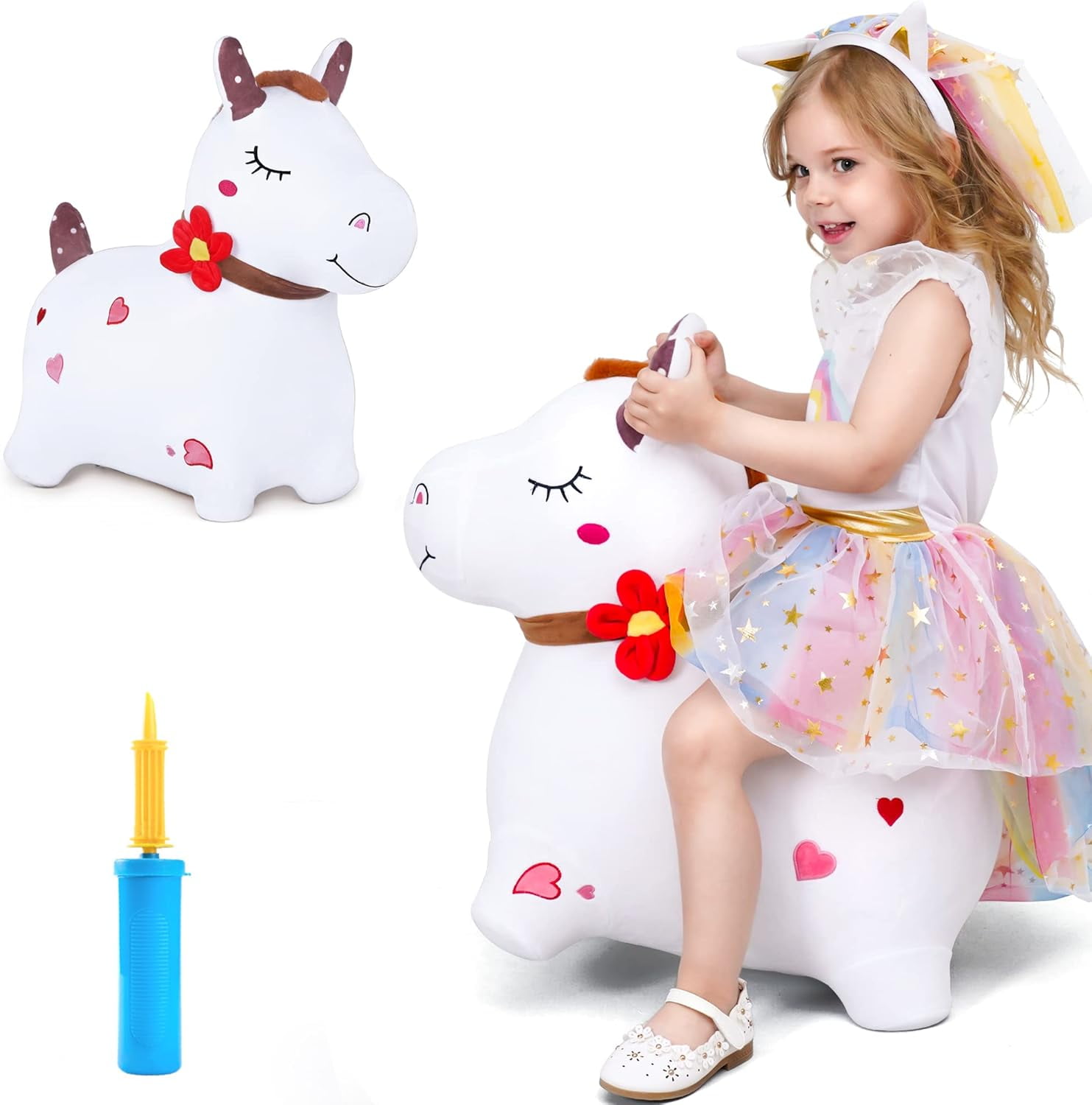 INPANY Inflatable Bouncy Horse/Elephant Toy - Plush Ride-On Hopper For Toddlers, Outdoor Birthday Gift For Kids 2-4 Years