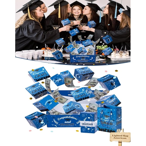 Bouncy Red Envelope Graduation Gift Box, 2026 Graduation Surprise Pop Up Gift Box, bouncy envelope gift box for graduation, Surprise Exploding Money Box for Graduation Party Decor (Blue-10 LAYER)