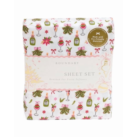 Boundary Christmas Winter Sheet Set (Christmas Party Drinks, Queen)